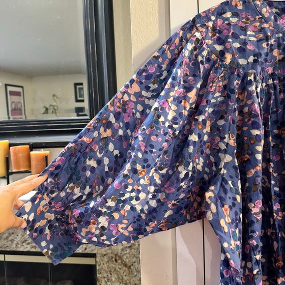NWT Anthropologie Maeve Puff-Sleeved Buttondown Top Blue Abstract Sz 2X Peasant - Picture 4 of 8
